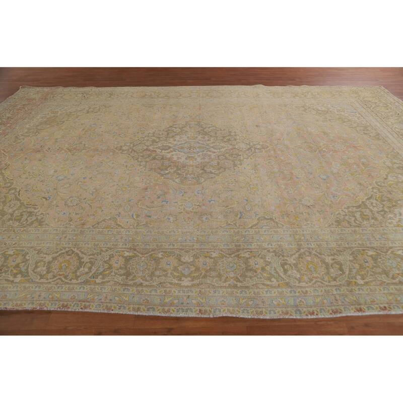 Hand Knotted Oriental 100% Wool Carpet Traditional Floral Pink Mashad Area Rug - 13' 0'' X 9' 6''