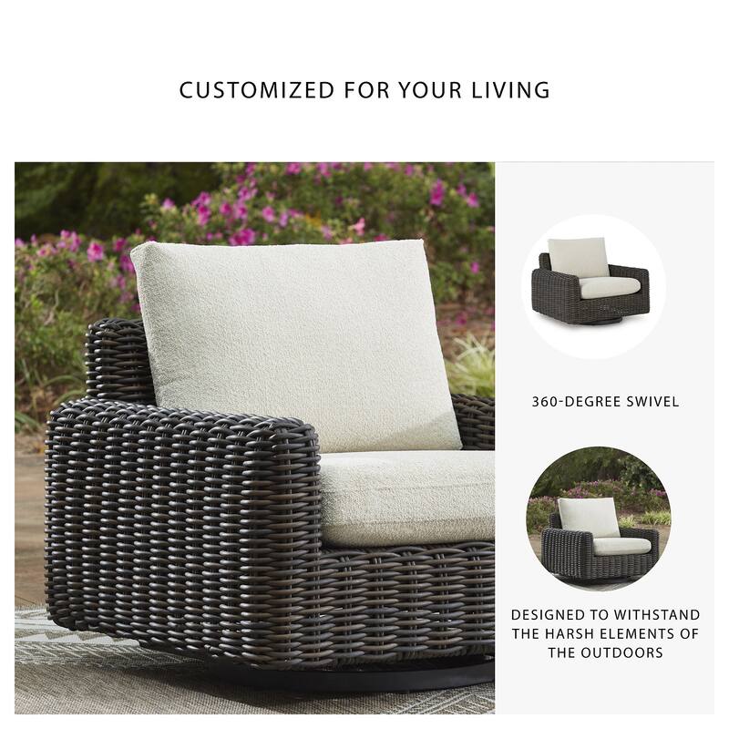 Signature Design by Ashley Kimora Brown/Beige Brown Outdoor Swivel Lounge Chair - 40" W x 39" D x 36.88" H