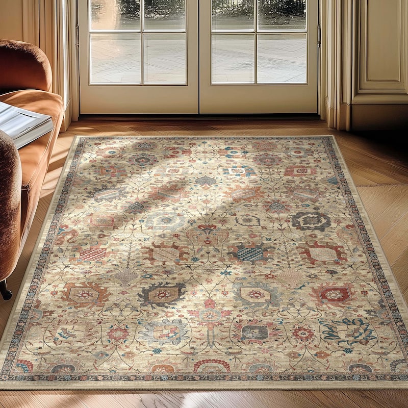 Well Woven Apollo Serapi Vienna Medallon Vintage Flat-Weave Area Rug - 3'3" x 5' - Beige