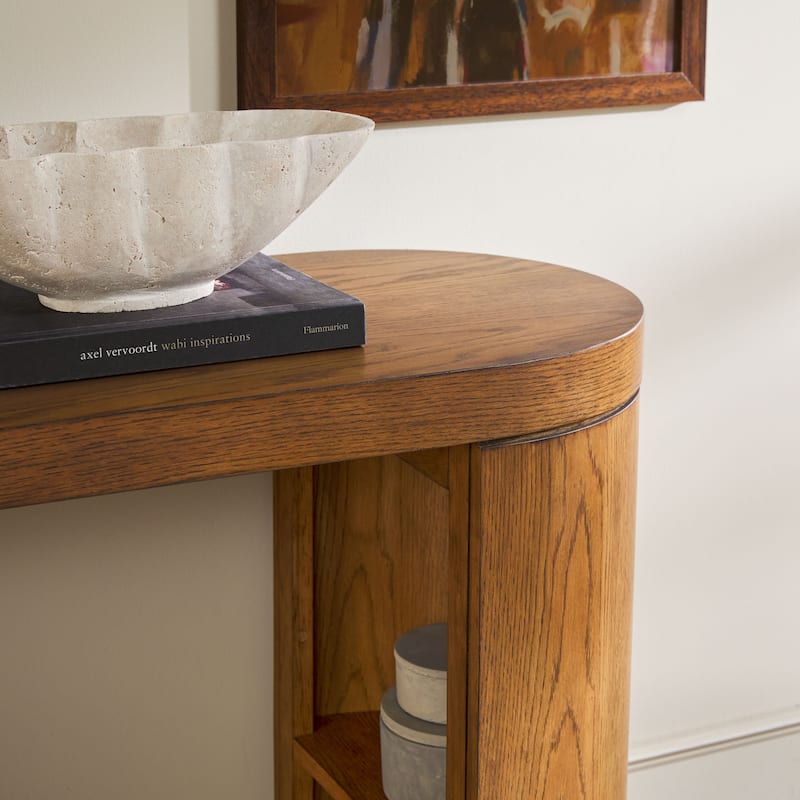 Walker Edison Modern Solid Oak Wood Veneer Console Table