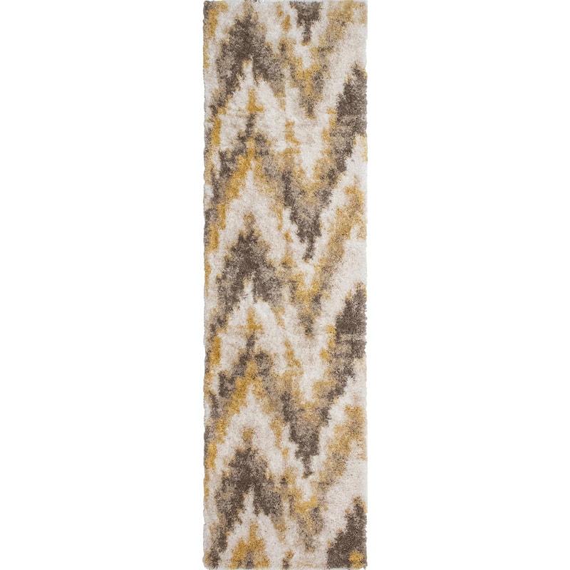 Noori Rug Lux Emma Casual Ikat Pattern 2-inch Thick Shag Rug - 2'8" x 9'6" - Brown/Gold