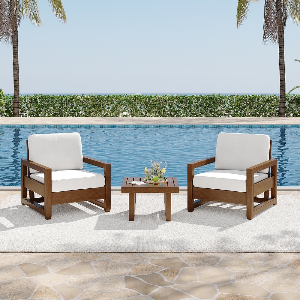Teak Wood Outdoor Bistro Set with Cushions and Side Table (3-Piece)