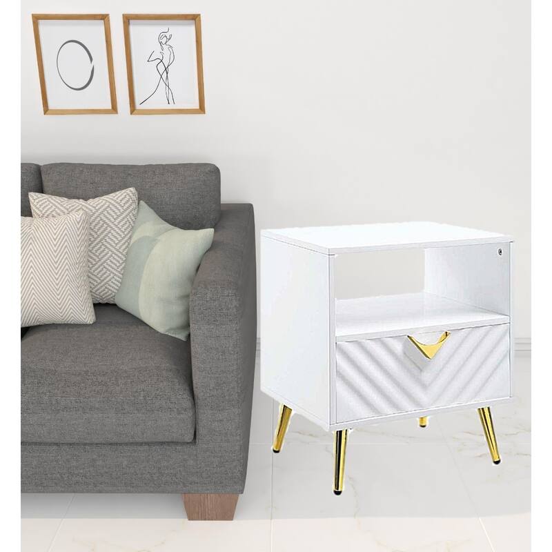 22" White Wood and Metal Rectangular Side End Table with Drawer and Shelf for Living Room or Bedroom - 20"L x 17"W x 22"H