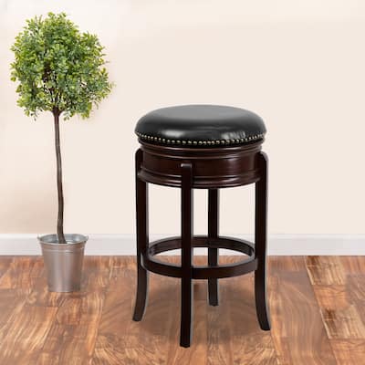 29'' High Backless Wood Barstool with Carved Apron and LeatherSoft Swivel Seat - 17"W x 17"D x 30"H