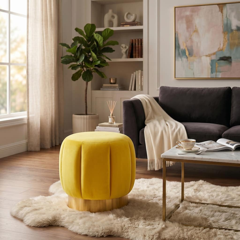 SAFAVIEH Couture Altje Channel Tufted Ottoman - 18.9" W x 18.9" L x 18.5" H - 19Wx19Dx19H