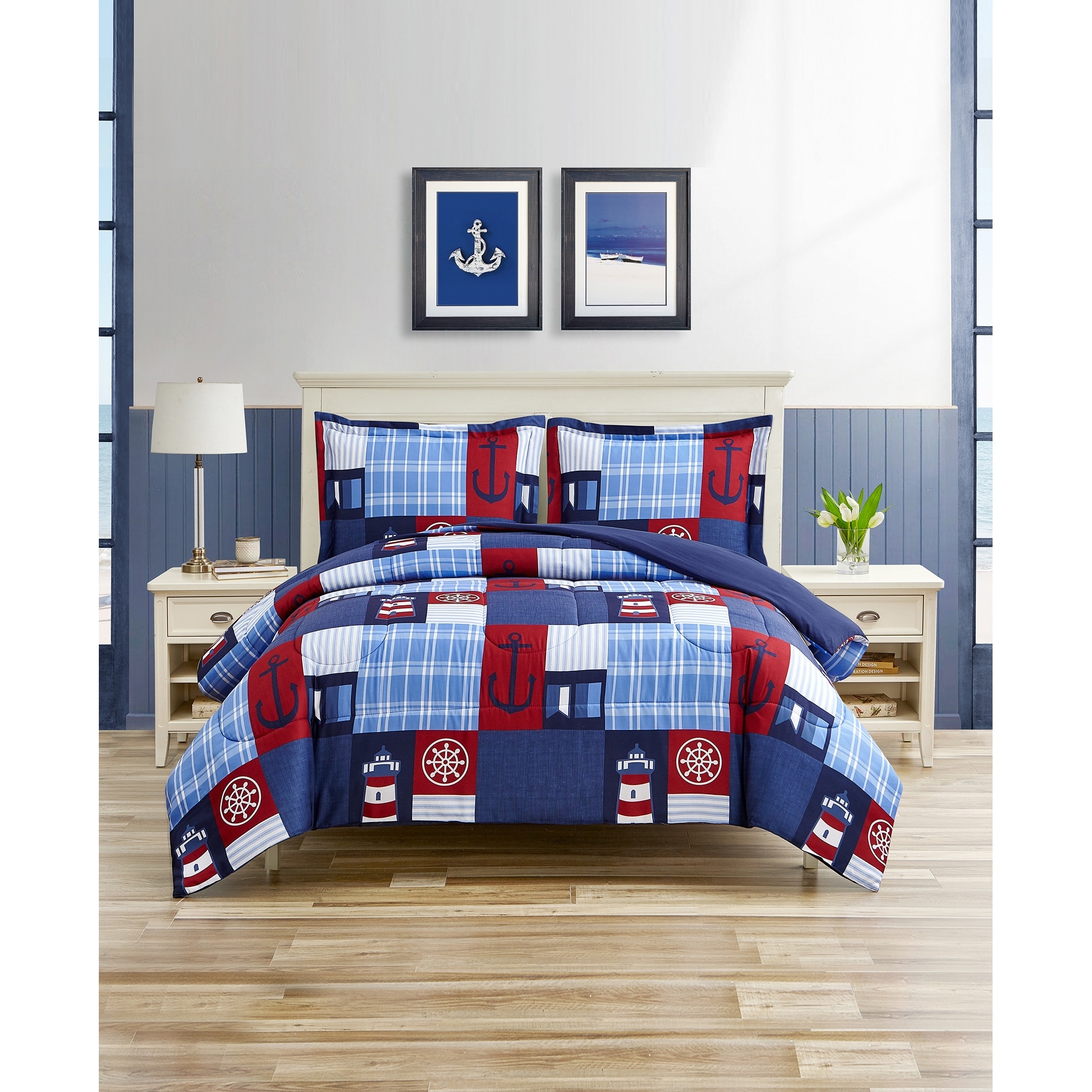 DESIGN STUDIO Nautical Patch Blue Ultra Soft Microfiber Reversible Comforter Set