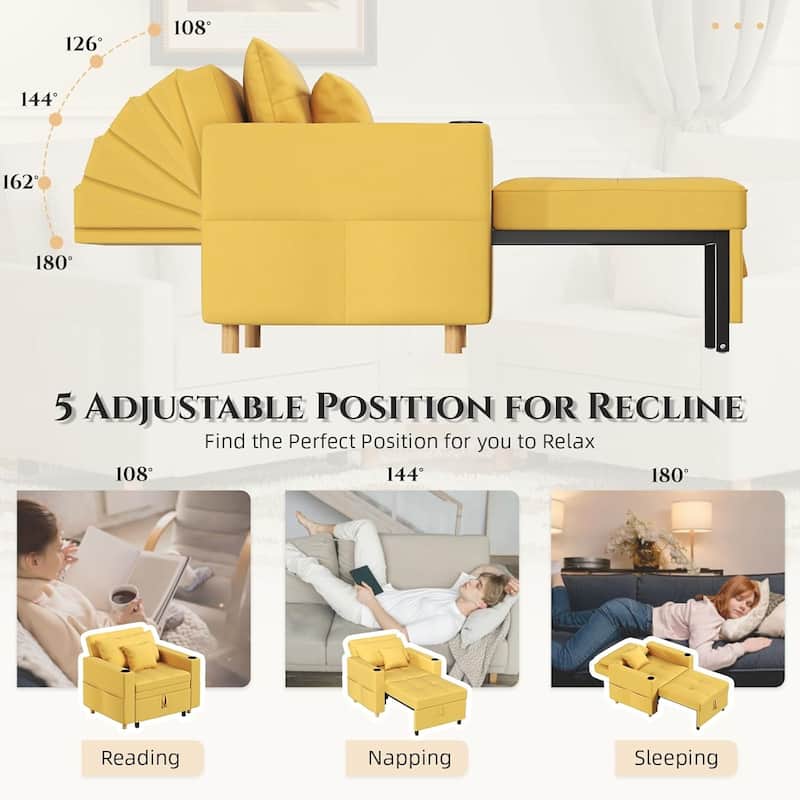 AECOJOY Sleeper Chair Extra Wide Convertible Chair Bed 3-in-1 Pull Out Single Sofa