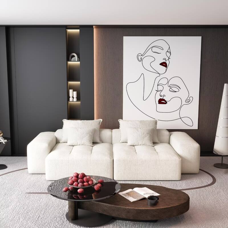 Oversized Modular Sectional Sofa,Sparkling Chenille Fabric,DIY Sofa - 2-Chaise+2-Amrest - Beige