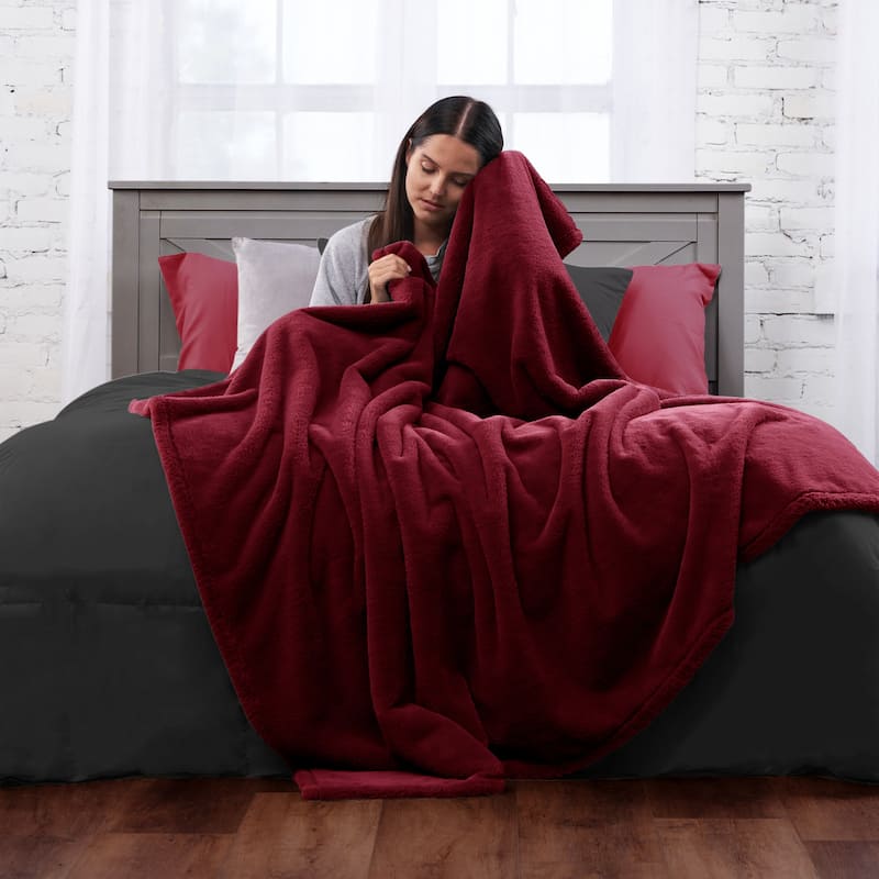 Generic Burgundy Ultra Fine Faux Fur Throw Blanket