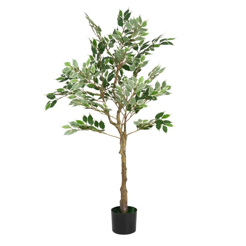 51" Pre-potted Artificial Ficus Tree with Black Plastic Pot