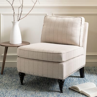 SAFAVIEH Randy Beige Pinstripe Armless Club Chair - 24" x 29.9" x 32.7"