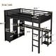 preview thumbnail 10 of 8, Loft Bed Frame with Built-in Wardrobe, Metal Loft Bed with Desk and Storage Shelves, Black