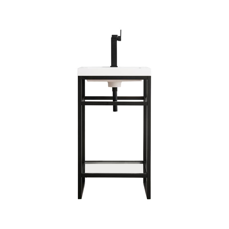 James Martin Vanities Boston 20" Stainless Steel Sink Console, Matte Black w/ White Glossy Composite Stone Top - No Storage Cabinet