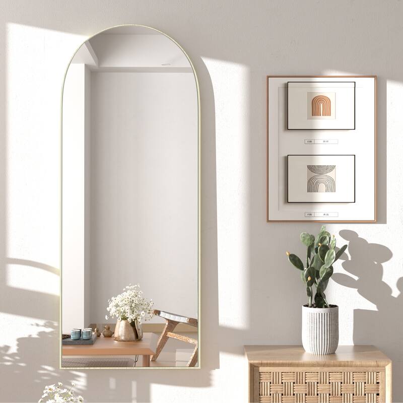 Arched Full-Length Wood Floor Mirror with Stand - 65x22