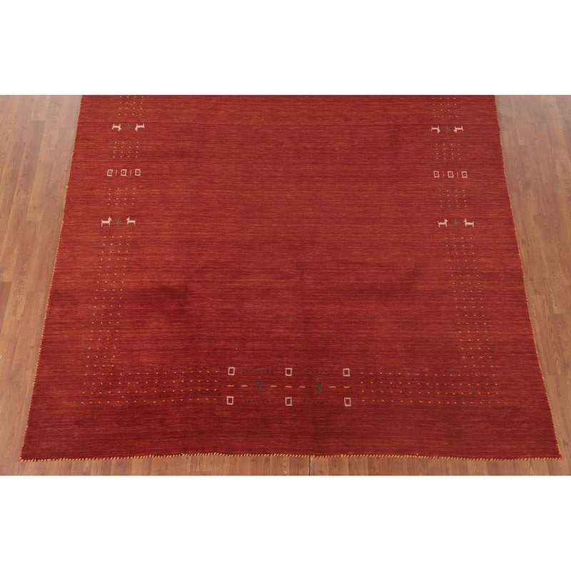 Gabbeh Area Rug Hand-Knotted Stripe Wool Carpet - 6'7"x 9'8"