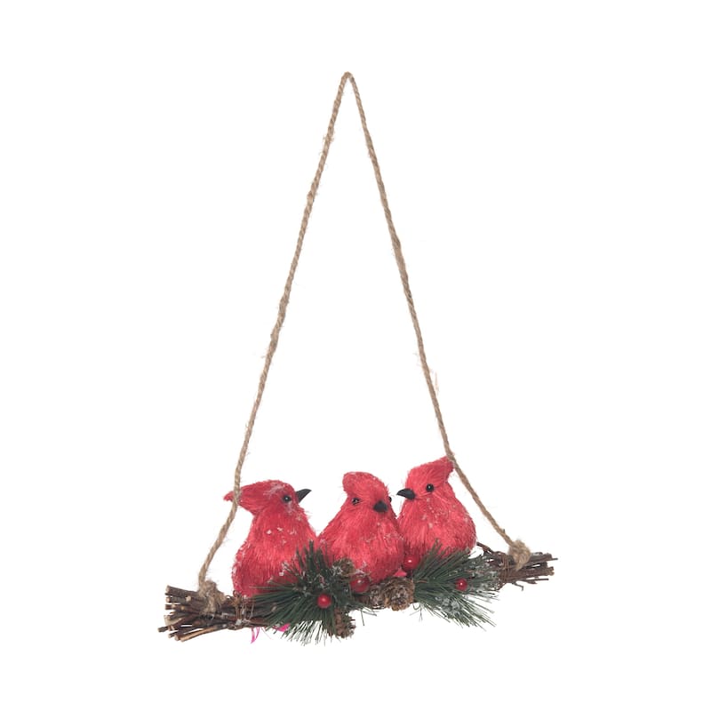 Transpac Foam 10 in. Multicolor Christmas Sisal Perched Cardinals Hanging