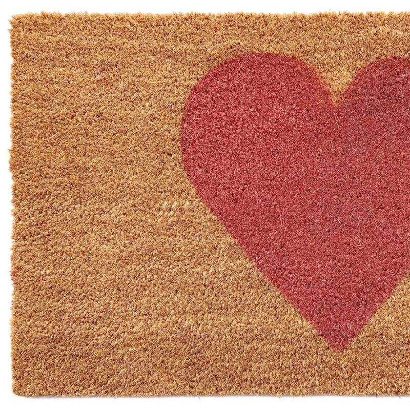 HomeRoots 20" X 34" Brown And Pink Heart Outdoor Coir Door Mat - 20.00' X '34.00