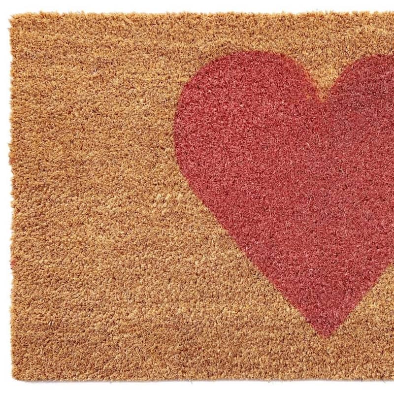 HomeRoots 36" X 72" Brown And Pink Heart Outdoor Coir Door Mat - 36.00' X '72.00