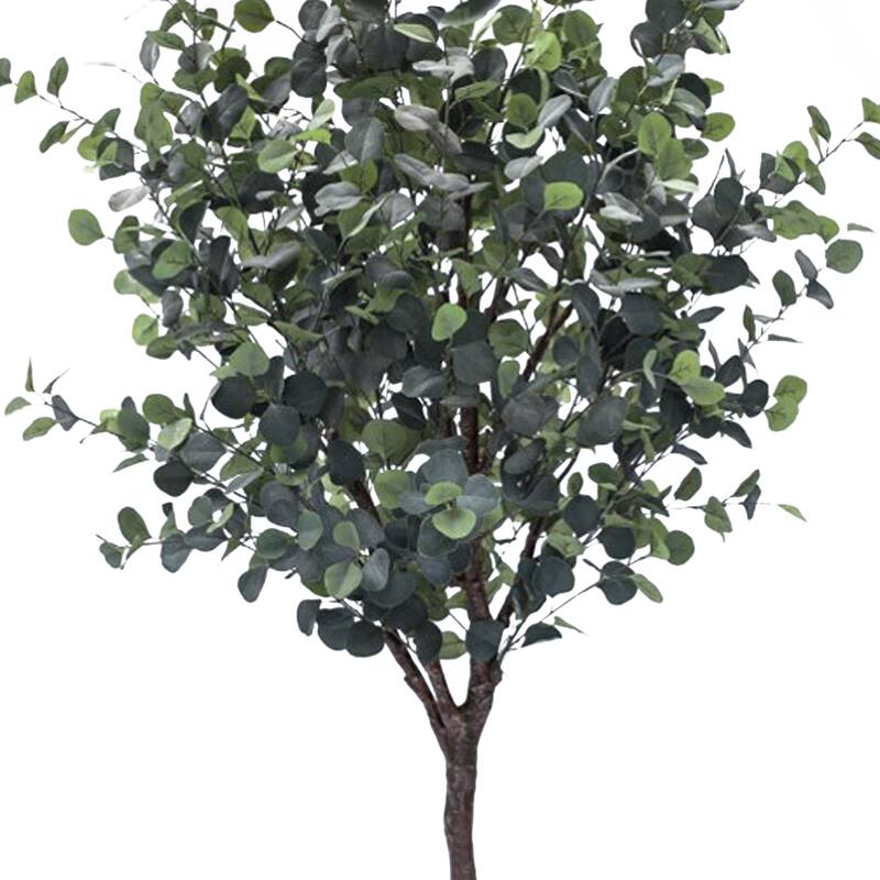 7ft Frosted Green Artificial Silver Dollar Eucalyptus Tree Plant in Black Pot - 84" H x 40" W x 40" DP
