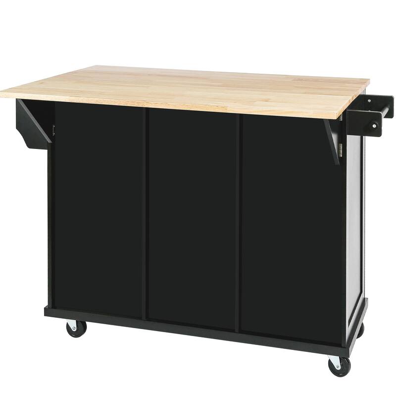 Rolling Kitchen Island with Drop-Leaf, Adjustable Storage, 5 Wheels, and 3 Drawers