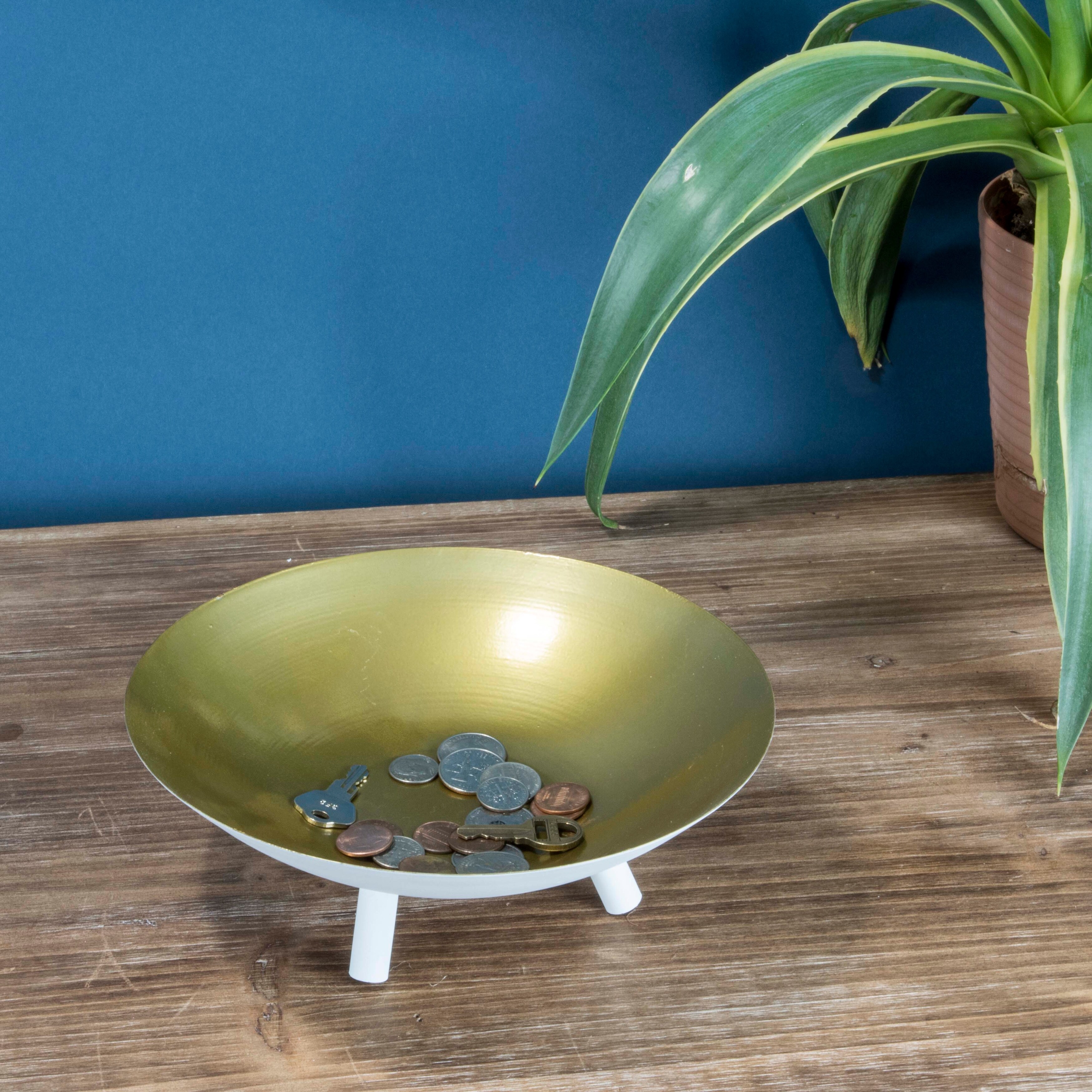 Shop Foreside Home Garden Small White And Brass Metal Decorative Storage Tray Overstock 30715074