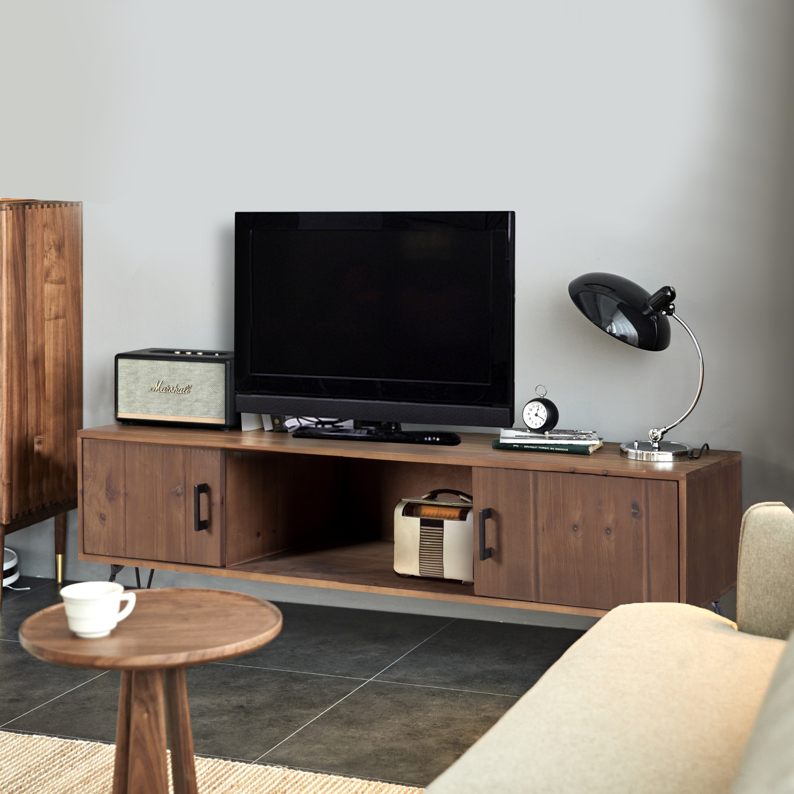 Industrial wood tv unit deals