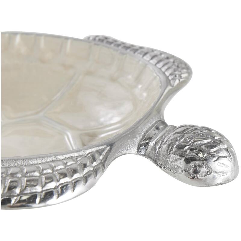 Aluminum Metal Turtle Handmade Enameled Decorative Bowl with Silver Exterior - Set of 2 White, Teal, Blue - Roche River Decor