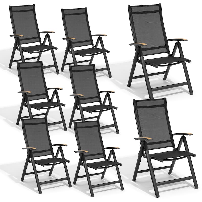 VredHom Outdoor Patio Folding Chairs Aluminum Dining Chair - Black-8PC