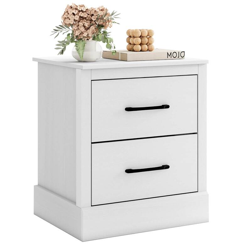 Costway 2 Drawer Nightstand Bedside Table Compact Sofa End Table Dark - White