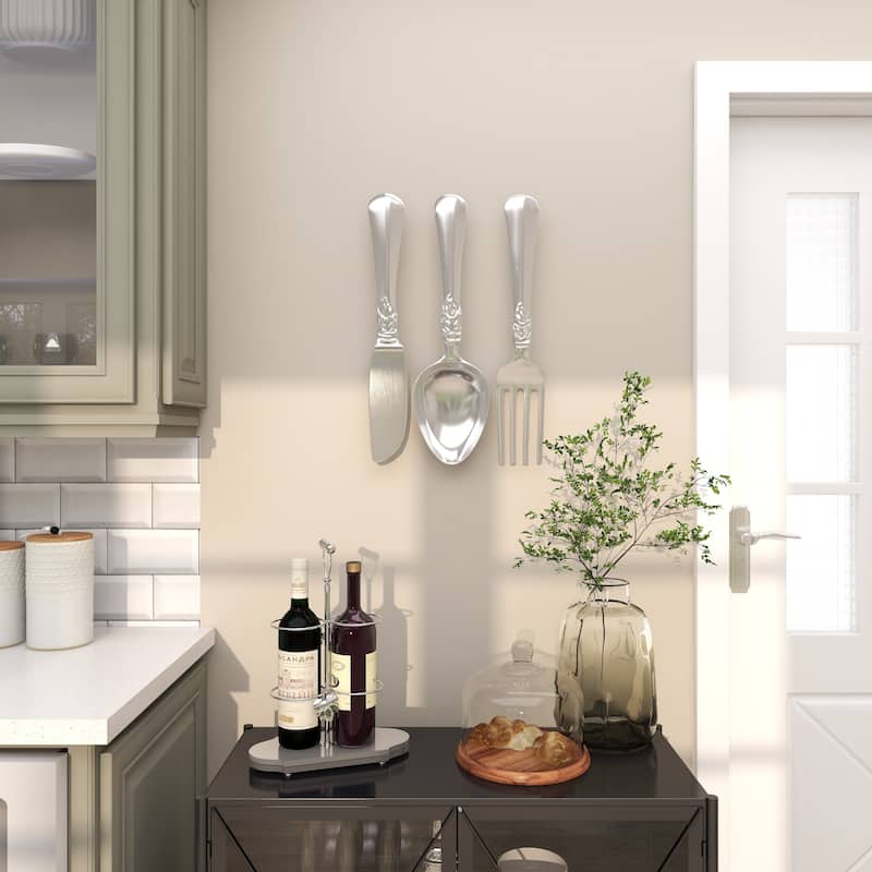 Aluminum Metal Large Knife, Spoon, and Fork Utensils Wall Decor (Set of 3) - Silver or Copper