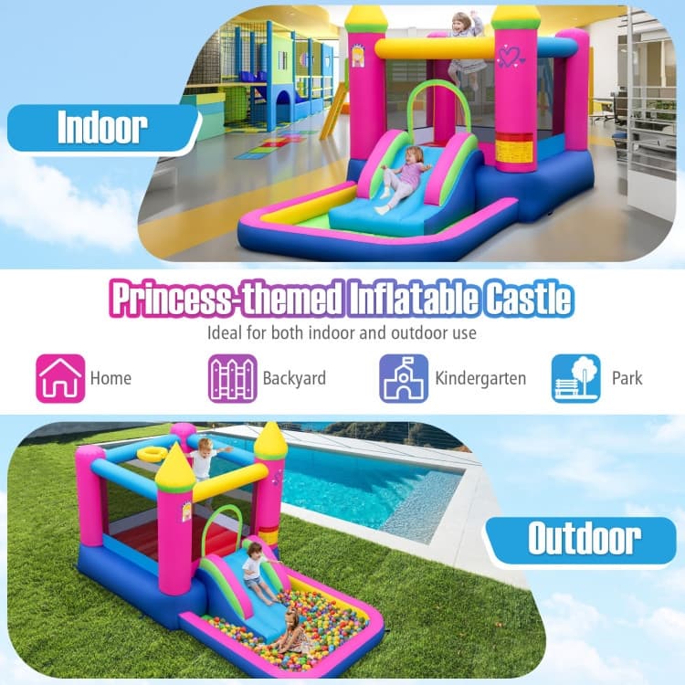 Princess-Themed Inflatable Bounce House for Kids 4-in-1 Bouncy Castle with Slide - 143" x 79.5" x 81"