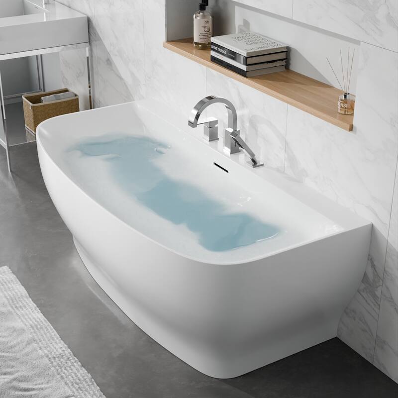 Bank Series 65 in. x 31 in. Flat Bottom Acrylic Freestanding Soaking Bathtub with Center Drain, Polished Chrome Faucet