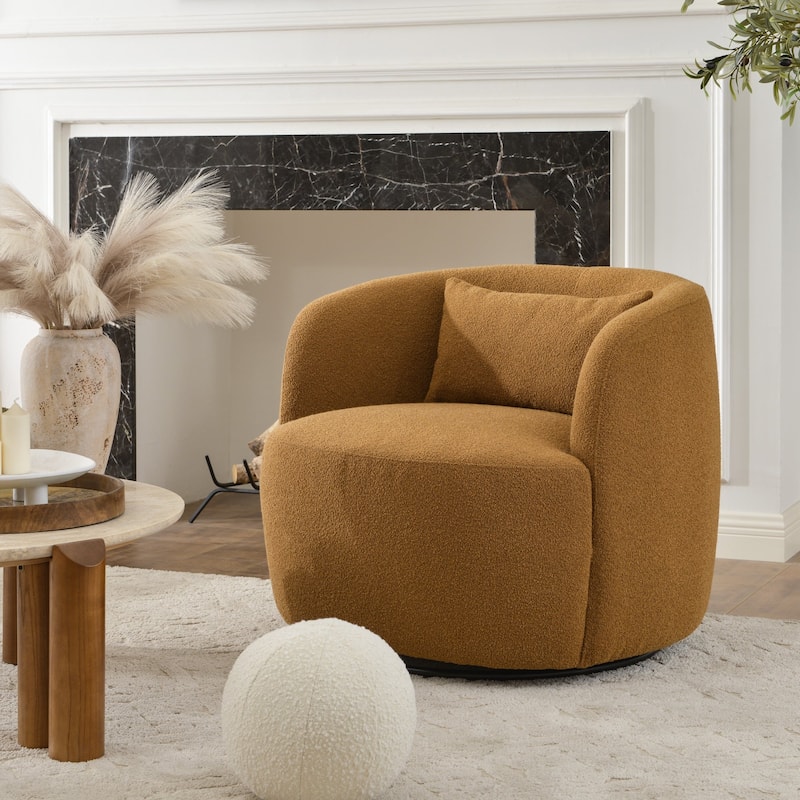 KINWELL 34" Sherpa Swivel Accent Chair Boucle Upholstered Armchair