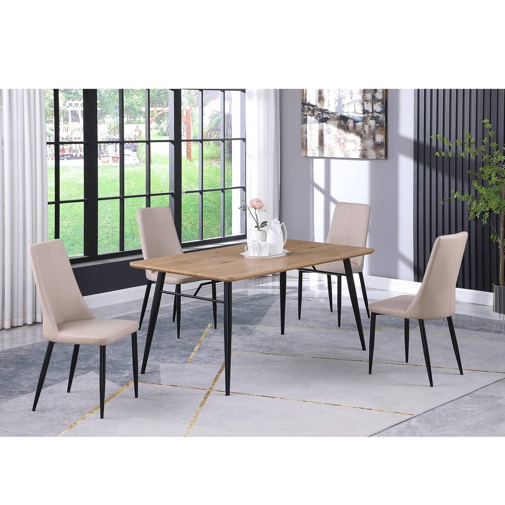 Somette Brenda Modern Wood Dining Set with Beige Chairs