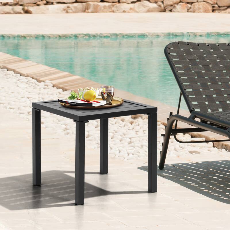 Pellebant Outdoor Aluminum Small Square Side End Table - 15.67" L x 15.67" W x 15.83" H