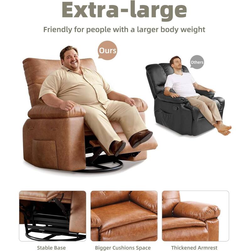 Oversized Wide Manual Recliner Sofa Chair with Foldable Armrests for Living Room Bedroom