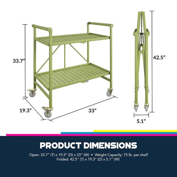 Cleo Slatted Folding Serving Cart, Indoor/Outdoor, Kiwi Green