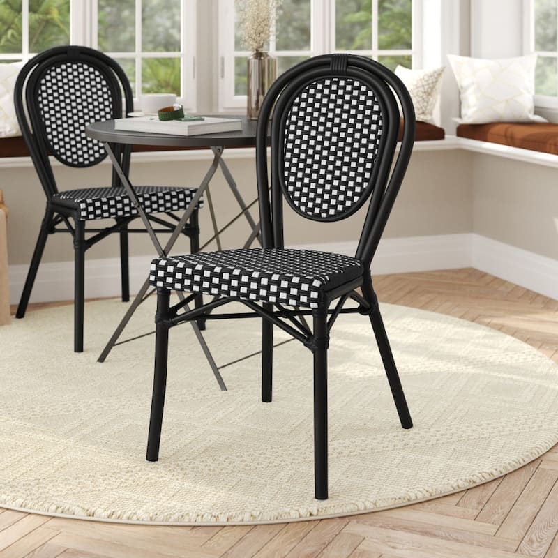 All-Weather Commercial Paris Chair with Black Metal Frame - BlackWhiteBlackFrame