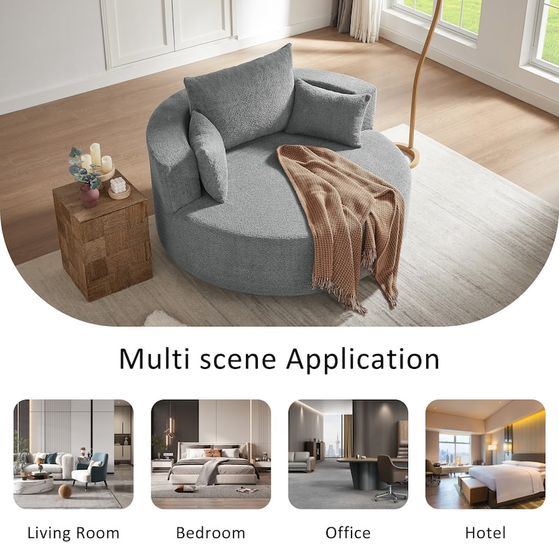 360° Swivel Accent Chair, Oversized Chenille Upholstered Round Barrel Chair, Lounge Reading Chair with 3 Removable Pillows