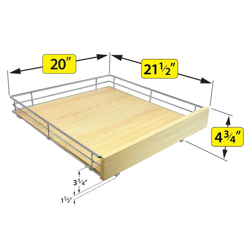 LYNK PROFESSIONAL® SELECT™ Pull Out Cabinet Organizer, 20" x 21" - Slide Out Drawers for Kitchen Cabinets, Wood Chrome