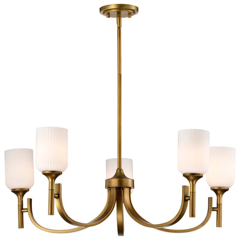 Solara 5 Light Chandelier Natural Brass Finish Frosted Ribbed Glass - Natural Brass