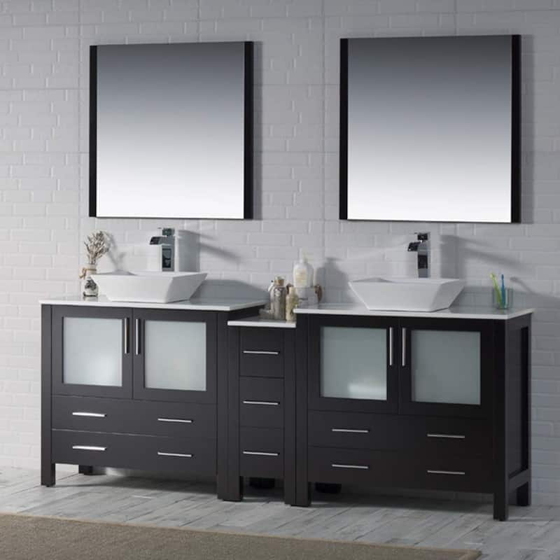 Blossom Sydney 84" Double Sink Vanity with Side Cabinets & Mirrors