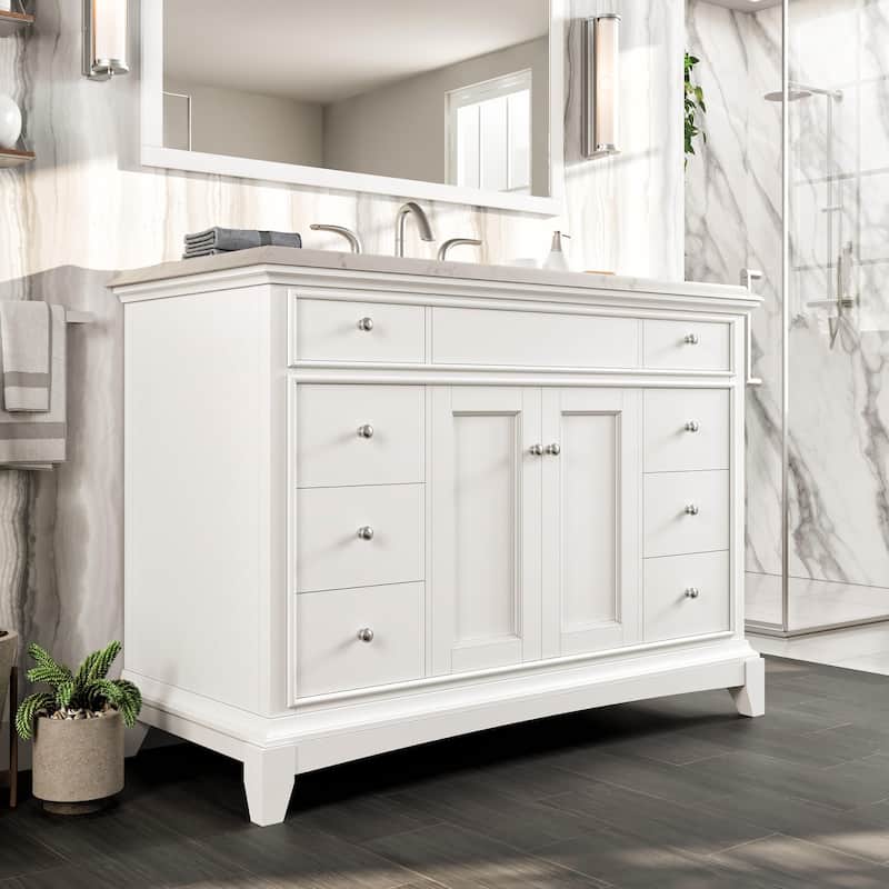 Eviva Elite Stamford 42" White Bath Vanity with Carrara Quartz Top