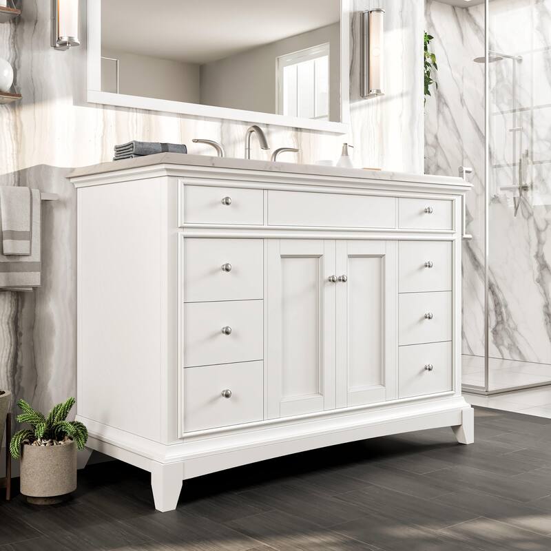 Eviva Elite Stamford 42 inch White Bathroom Vanity with White Carrara Quartz Countertop