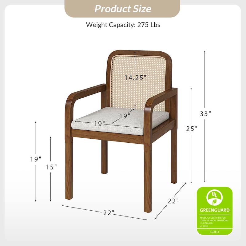 Antoine Modern Ratten Back Dining Chair with Removable Cushion Set of 2 by HULALA HOME