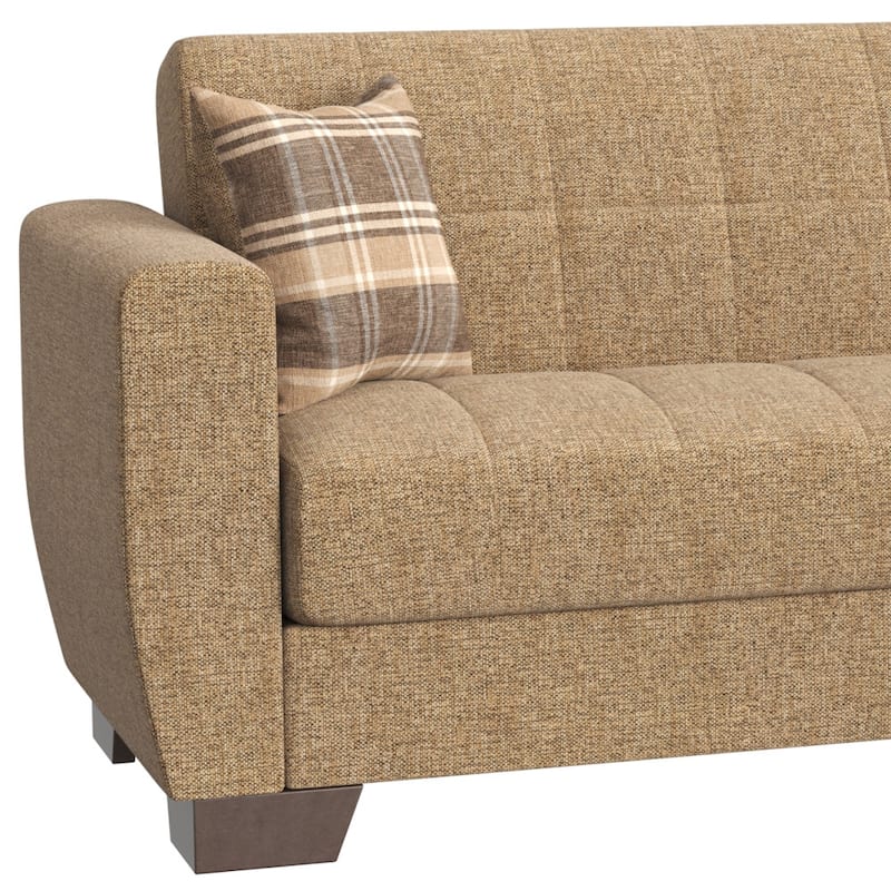 HomeRoots 84" Brown Chenille Convertible Futon Sleeper Sofa With Toss Pillows And Storage