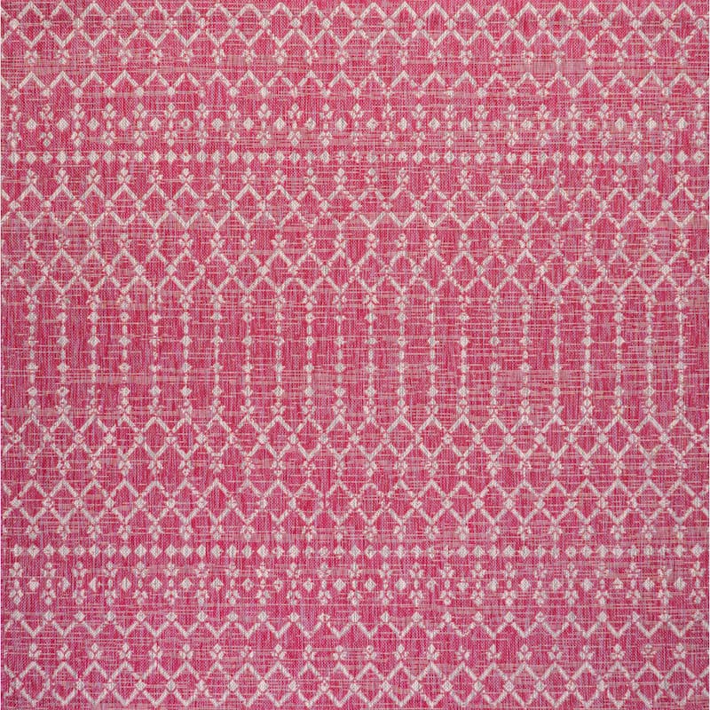 JONATHAN Y Trebol Moroccan Geometric Textured Weave Indoor/Outdoor Area Rug - 5' Square - Fuchsia/Light Gray