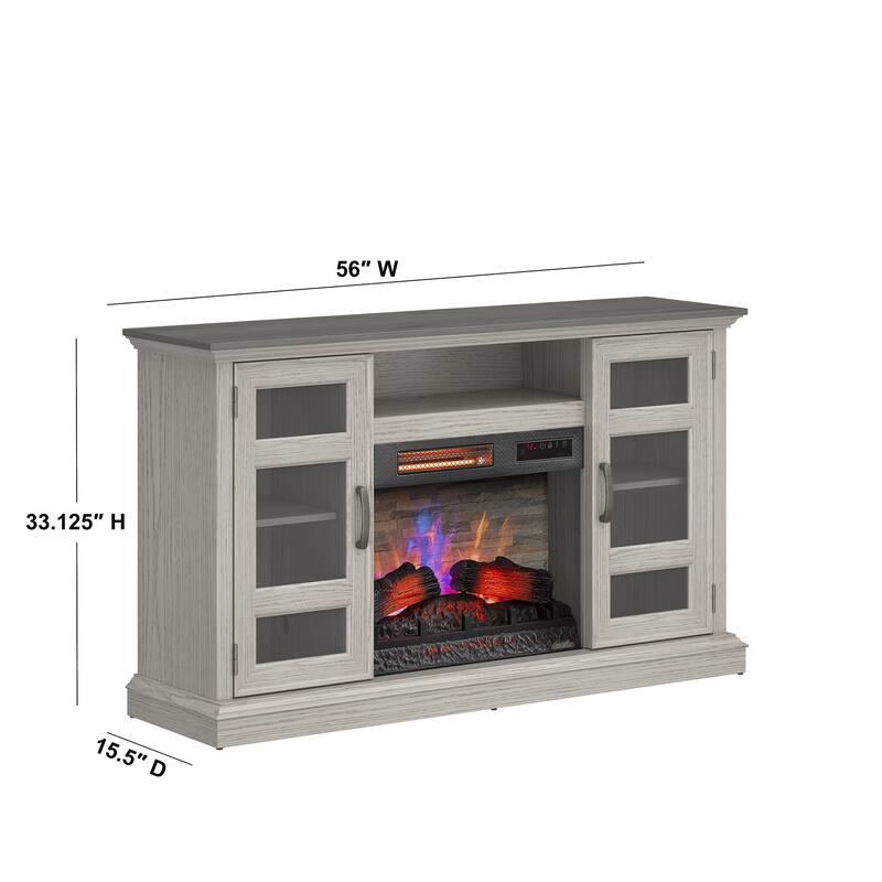 duraflame® Electric Fireplace Entertainment Center with Glass Cabinet Storage, Blanco Oak