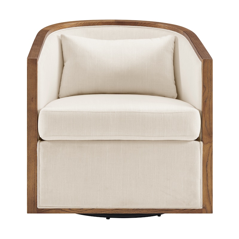 NPD Furniture Marilyn Linen Swivel Accent Arm Chair with Rattan