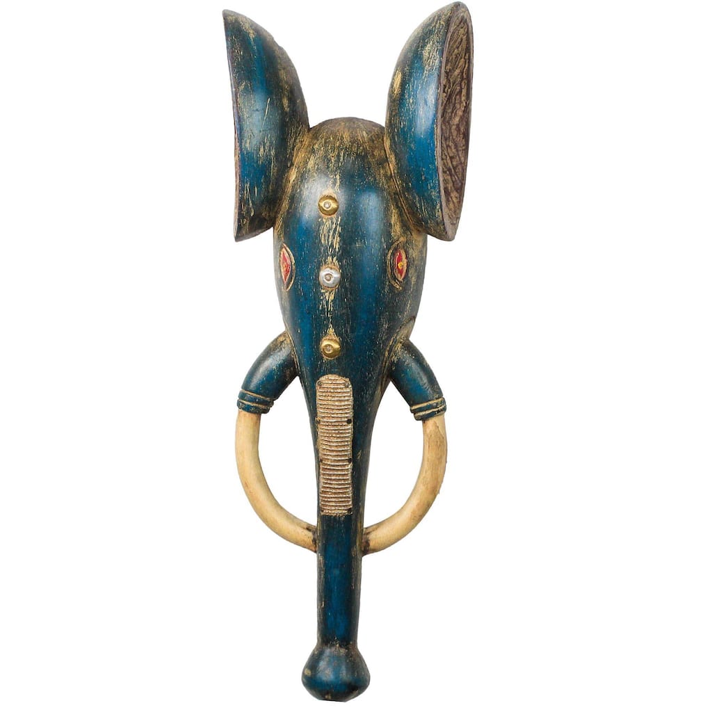 Handmade Royal Blue Elephant African wood mask (Ghana)